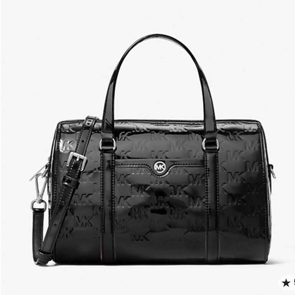 MICHAEL KORS Jet Set Medium Patent Logo Debossed Duffel Crossbody Bag
Black
NWT